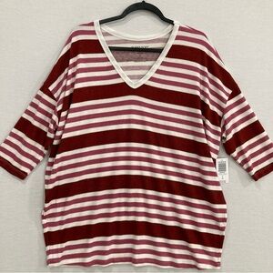 New‎ Torrid Super Soft Plush Pink Red Striped V-Neck Knit Top size Large